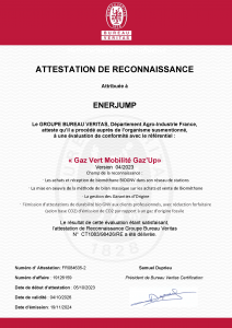 Attestation de reconnaissance biogaz Bureau Veritas